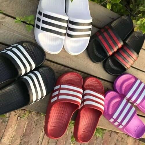 Women Casual Flat Slides Couple Simple Black White Striped Beach Sandals Men Bathroom Couple Home EVA Classic Striped Slippers