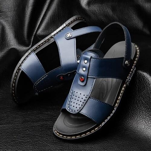 Men sandals leather big size outdoor summer shoes 2019 beach water walking mens closed toe breathable handmade gladiator hiking