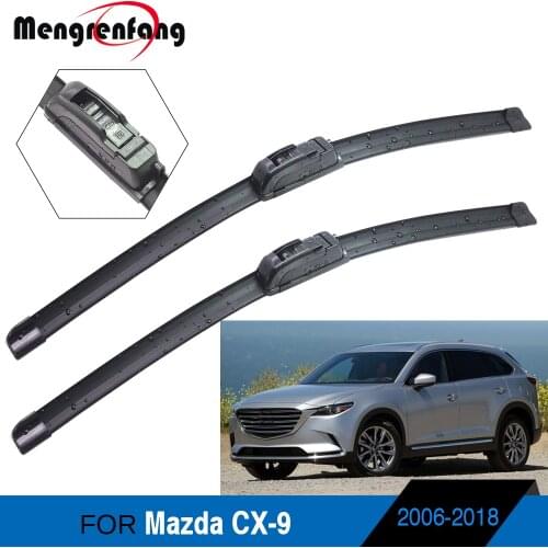 For Mazda CX-9 CX9 Car Front Windscreen Wiper Blades Soft Rubber Wiper J Hook & Push Button Arms 2006-2018