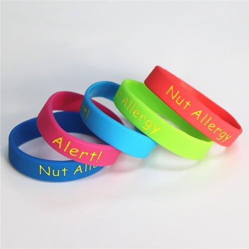 5PCS/lot Medical Alert Nut Allergy Silicone Wristband Kids Size 5 Colors Silicone Rubber Braceets&Bangles Kids Jewelry SH110K