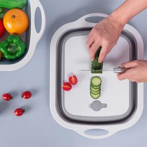 Folding Cutting Board Multifunctional Collapsible Sink Drain Basket Washable Vegetables Strainer Kitchen Storage Organizer