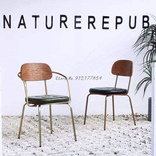 Industrial style American country chair home Nordic hotel cafe dining chair retro wrought iron soft armrest bar chair