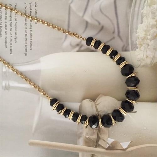 Gorgeous Black Bead with Metallic Square Strand Statement Necklace For Girl Lady Sweater Decoration Career Women Casual Wearing