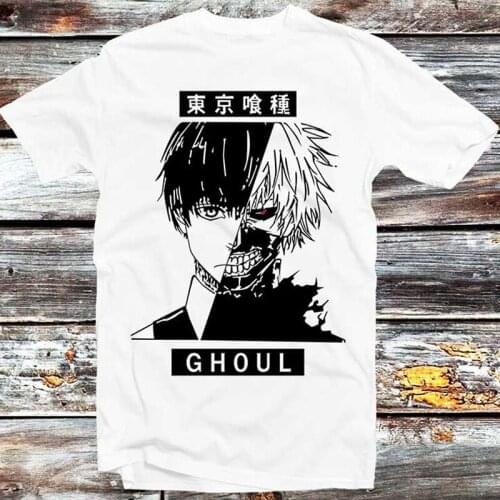 Harajuku Tokyo Ghoul Kaneki Women T Shirts Tees Shirt Tops Cotton Black Short Sleeve Aesthetic Japanese Fashion Anime Manga Tops