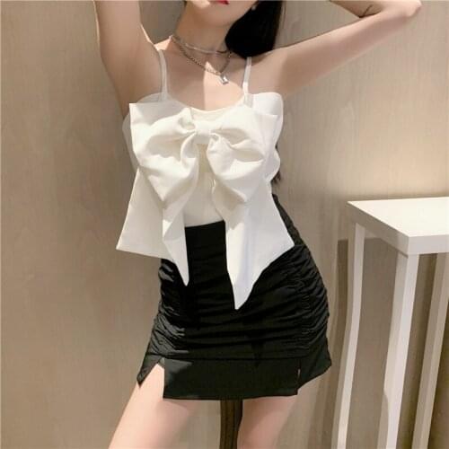 High Quality Elegant Women 2 Piece Set Women Bow Suspenders Shirt Top + Mini Skirt Suit two piece set women summer 2020 new