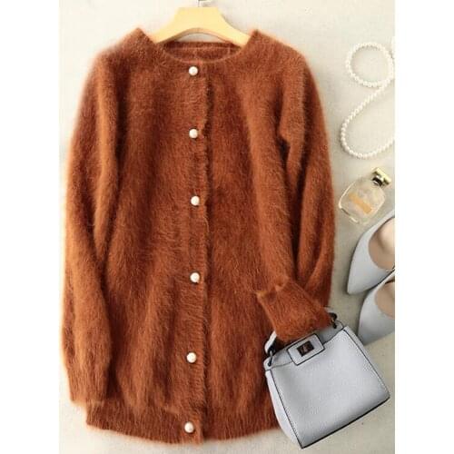 Factory Customize Plus Size Button Women Natural Mink Cashmere Sweater Long Cardigans for girls new autumn winter wsr348