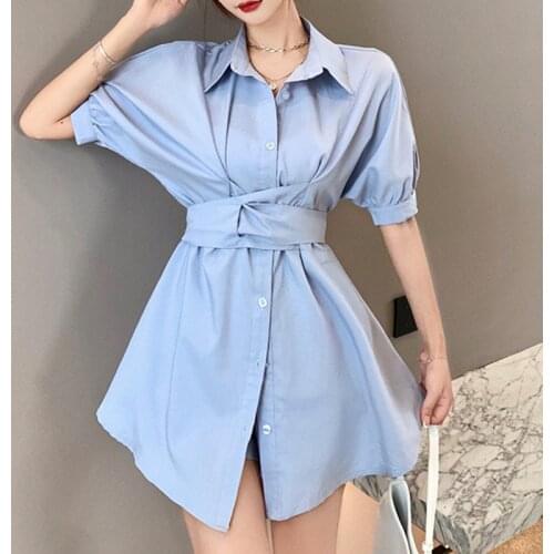 Fashion Casual Female Mid-length Design Waist Shirt + Net Red Fried Street Shorts Sets Two-piece Suits Women Vetement Femme 2021