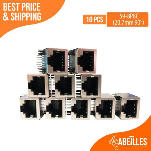 10PCS/lot RJ45 8P8C Metal Shilded Female Ethernet PCB Jack Right/Vertical Angle
