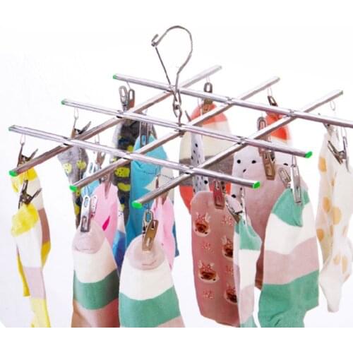 16 Clips Stainless Steel Windproof Laundry Hanger Sock Drying Rack Underwear Towel Pegs Collapsible Clothespin Hook Clothes