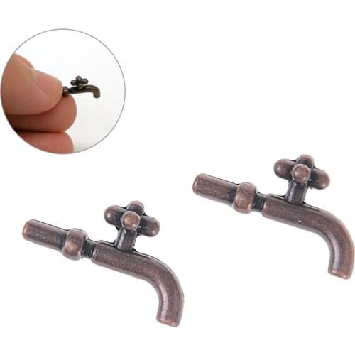 2Pcs 1:12 Miniature Alloy Water Tap Faucet Bathroom Accessories Dollhouse Miniature Faucet Furniture Toys