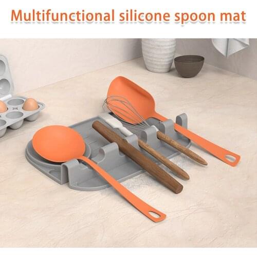 2 In 1 Upgraded Utensil Kitchen Silicone Spoon Rest Hang Hole Design Protable Spoon Rack Home Tableware Rack Larger Size