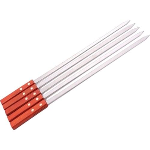 20.5''52cm Barbecue Skewers Stainless Steel Fork Flat Shish Kebab BBQ Needle Grills Sticks Turkish Long Wood Skewer Panic Tools