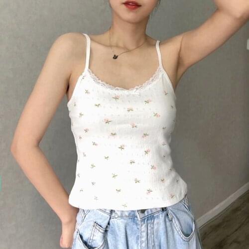 UNUTH Girls Soft Cotton Square Collar Sling 2021 Summer Fashion Ladies High Street Sweet Sling Female Printed Slim Sling