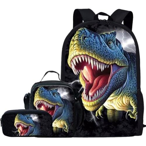 3pcs/lot Tyrannosaurus Rex T-Rex Dinosaur School Bags For Teens Boys Girls Backpack Children Schoolbag Kids Gifts