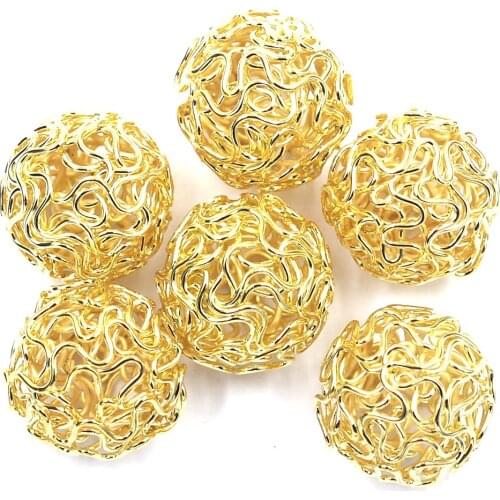 10Pcs Twist Ball Wire Spacer Beads Alloy Hollow Gold Plated Jewelry DIY Findings 18mm