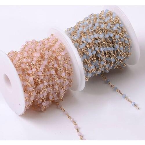 1 meter White Pink Blue Glass Beads Chain Metal Chain Copper Necklace Chain Accessories for Jewelry Making Components Crafts DIY