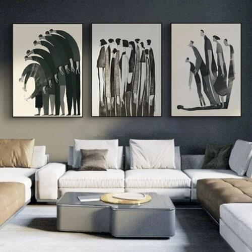 Black White Modern Abstract Characters Fashion Poster Painting Canvas Print Art Wall Pictures for Living Room Home Decor