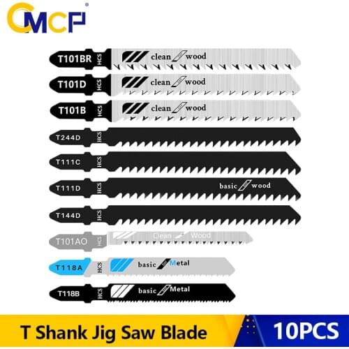 CMCP Jig Saw Blade 10pcs T-Shank Jigsaw Blade for Wood Metal Cutting Tool HCS Steel Saw Blade