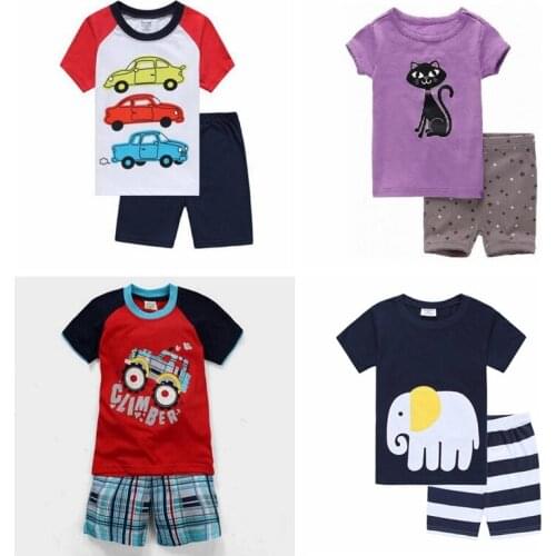 Baby Pajamas Letter Print Homewear 2-7T Boys Girls Pyjamas Kids Short Sleeve Pijama Cartoon Sleepwear Summer Children Costumes