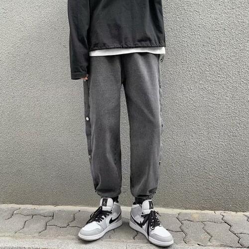 Autumn New Men Buttoned Jeans High Street Hip Hop Staight Denim Pants Fashion Casual Loose Drawstring Male Trousers