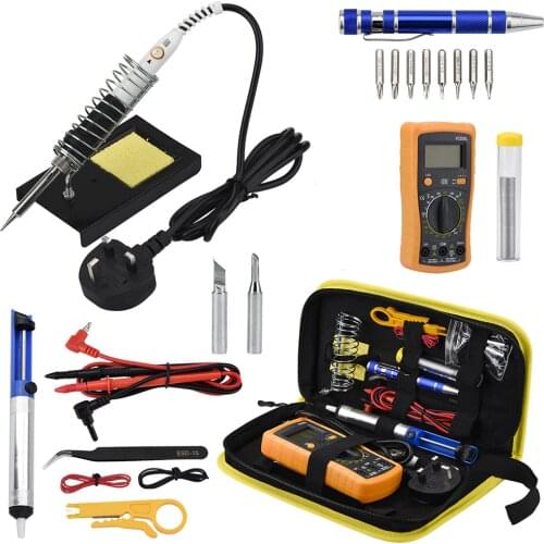 60W Electric Soldering Iron Kit With Digital Multimeter Adjustable Temperature Auto Ranging AC/DC Tester Welding Tool Kits