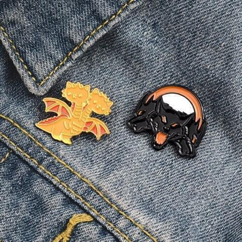 Greek story double headed dragon Enamel Brooches three headed wolf cartoon monster lapel pins Halloween alloy badge