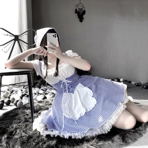 Lolita Cosplay Sexy Anime Cinderella Maid Lingerie Costume Kawaii Blue Erotic Outfit Pleated Lace Underwear Girl Dress For Women