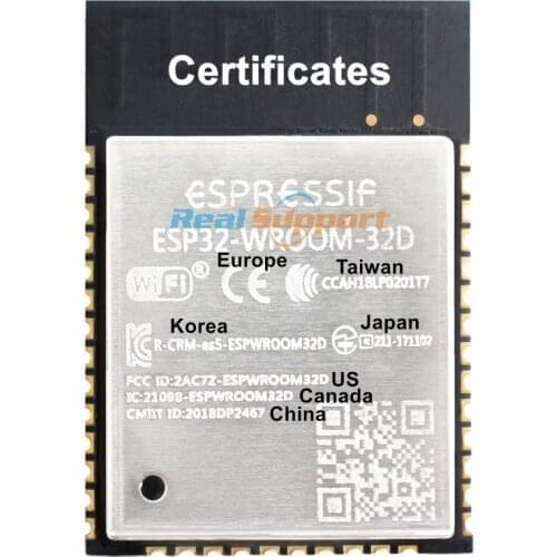 ESP32-WROOM-32D Wi-Fi+BT+BLE Module with CE FCC KCC NCC MIC Anatel certificate for Europe US Taiwan Korea Japan Canada Brazil