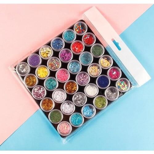 Hot 36 Colors Set for Slime Toy Fluffy Slices Iridescent Sparkle Confetti Clay Nail Filler HM01114