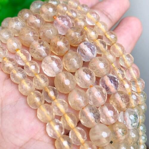 Faceted Gold Rutilated Quartz Beads Natural Stone Charms Spacer Loose Beads For Jewelry Making Diy Bracelet 6mm 8mm 10mm 15inch