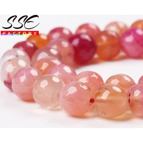 Faceted Pink Dragon Vein Agates Round Loose Beads Natural Stripes Agates Beads 8 10mm For Jewelry Making DIY Bracelet Wholesale