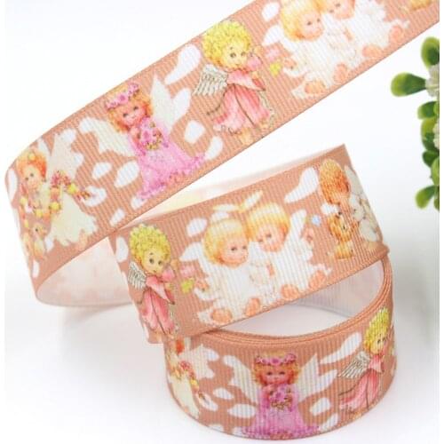 I-19112-337,1‘’ 25mm 10yds Cute angel Thermal transfer Printed grosgrain Ribbon,bow cap accessories and decorations