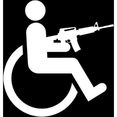 Disabled Wheelchair Gun High Quality Creative Car Stickers Personality Pvc Car Window Waterproof Decals Black/white, 16cm*15cm