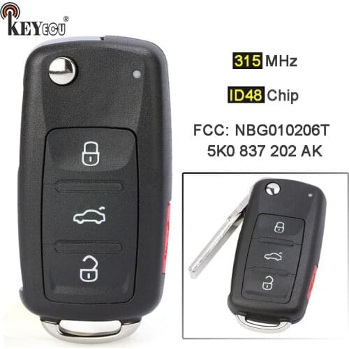 KEYECU 315MHz ID48 Chip NBG010206T 5K0 837 202 AK 3+1 4 Button Keyless-Go Flip Folding Remote Key Fob for Volkswagen 2011-2017