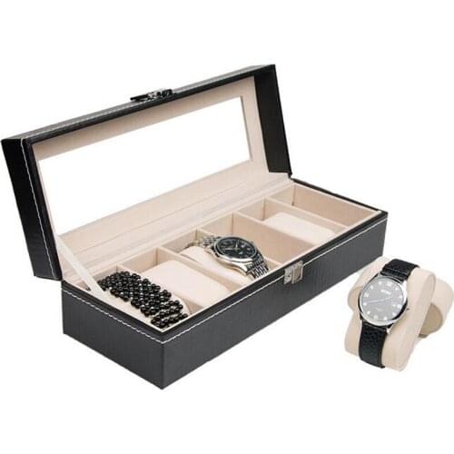 Factory Price PU 6 Grids Leather Watch Box Fashion Style For Convenient Travel Storage Jewelry Watch Collector Cases Organizer