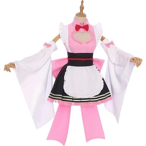 Demon Slayer Kanroji Mitsuri Cosplay Costume Women Girls Maid Dress Outfit Full Suit Halloween Carnival Costume