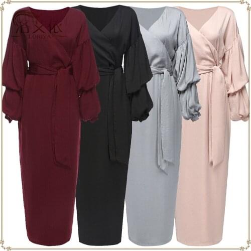 LR168 European and American fashion ebay quick-selling burst 4-color plus-size bubble sleeve long Islamic dress