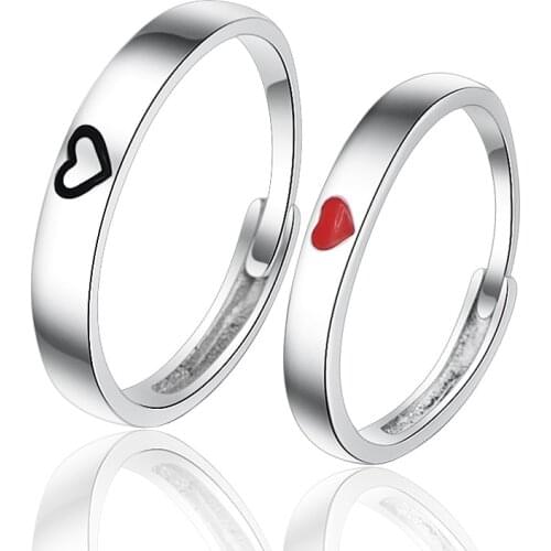 Fashion Heart-shaped Opening Rings For Couple Elegant Womens Wedding Party Silver Color Ring Romantic Valentines Day Gift
