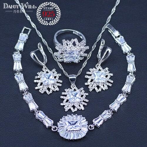 Israel Style Square Cubic Zircon Silver Color Bridal Jewelry Sets For Women Earrings Necklace Pendant Ring Bracelets