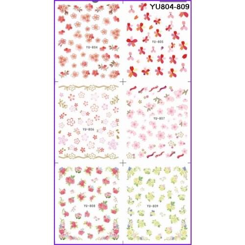 6 PACK/ LOT WATER DECAL NAIL ART NAIL TRANSFER STICKER FLOWER VINE GRASS YU804-809