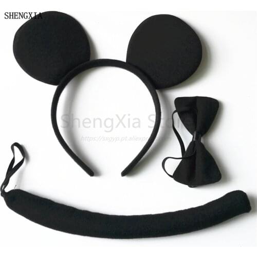 New Black Ears Three piece Halloween Bowknot Ears Headband Holiday Party Adult Children Performance Headdress Hair Accessories