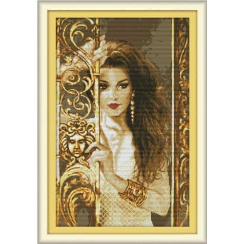 Oneroom Woman behind the railing counted 11CT 14CT Cross Stitch Set DIY DMC Chinese Cross-stitch Kit Embroidery Needlework