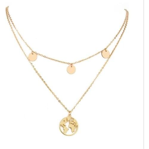 World Map Necklace Gold Map Pendant World Choker Map Crescent Moon Necklaces&Pendants Dainty Pendants For Women