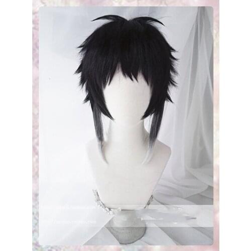 Bungo Bungou Stray Dogs Ryunosuke Akutagawa Short Black With White Wig Heat Resistant Hair Cosplay Costume Wigs + Free Wig Cap