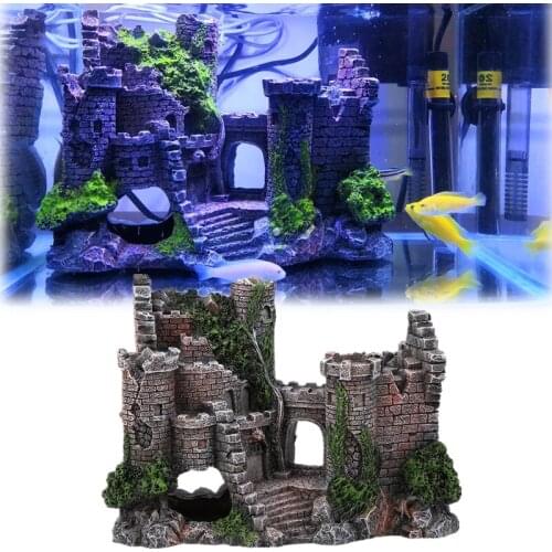 Resin Artificial Aquarium Castle Decoration European Style Fish Tank Ancient Castle Ornaments Fish Shrimp Hiding Rock Cave Decor