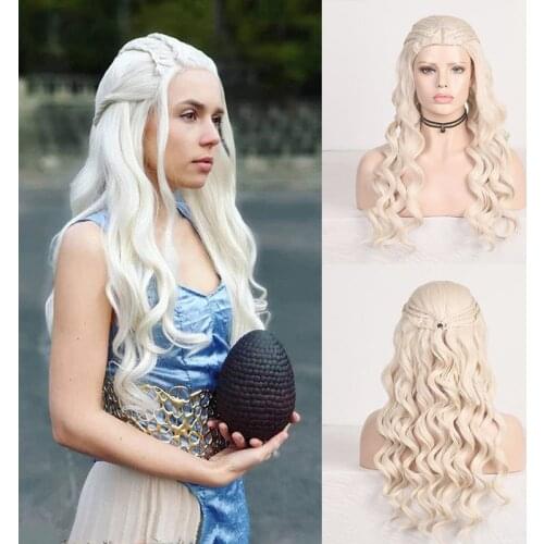 AIMEYA Pre-Braided Synthetic Wig Daenerys Targaryen Cosplay Wigs for Women High Temperature Blonde Body Wave Wig