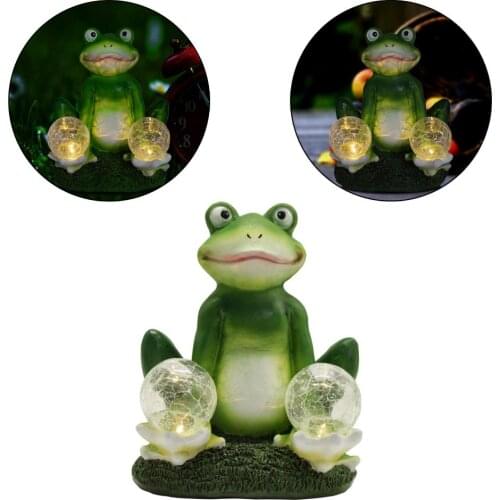 Garden Frog Statue, Resin, Transport Orb with Solar LED Lights, Outdoor Winter