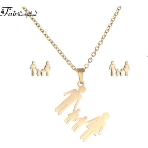 Fairladyhood Family Sweater Chain Necklace and Cute Family Earrings Custom Stainless Steel Jewelry Set