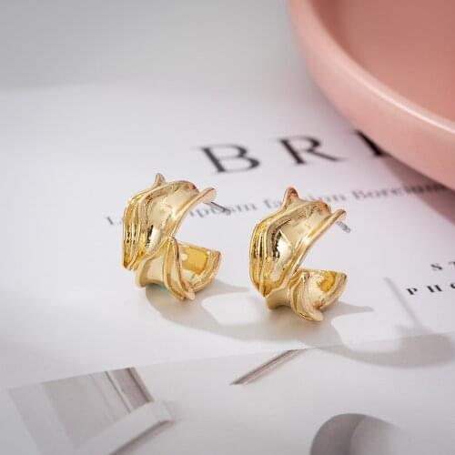 Jaeeyin 2021 Hot Sale Irregularity Surface Geometric C Shape Cute Simplicity Hoop Stud Earring Gift Friends Women