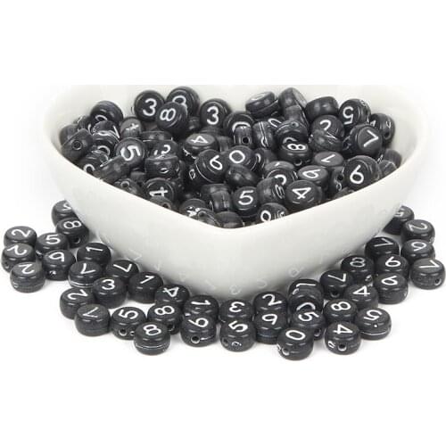Mixed Black Bottom White Digital Acrylic Beads Charm Loose Spacer Beads For Jewelry Making DIY Needlework Bracelet Accessories